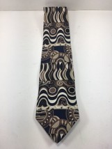 Zylos George Machado 100% Silk Geometric Tie Black Blue Beige - $15.86