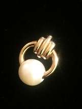 Vintage 60s Gold Hoop and Faux Pearl Tie Tack with Chain image 2