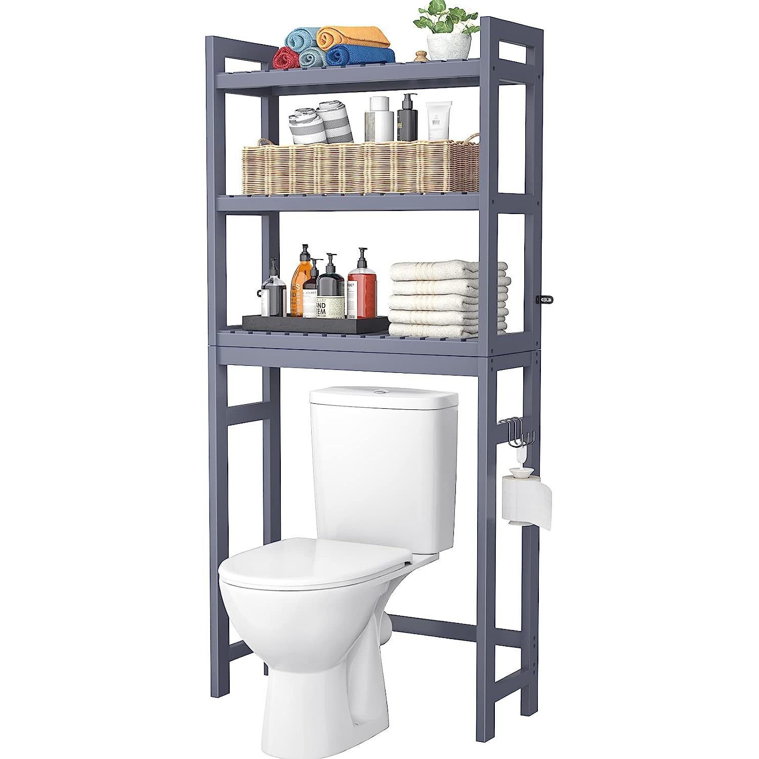 Costway Over The Toilet Bathroom Space Saver Carved Top Toilet Rack w/  Adjustable Shelf