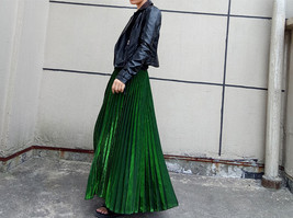 EMERALD GREEN A Line Long Pleated Skirt Womens Plus Size Full Pleated Skirts  image 1