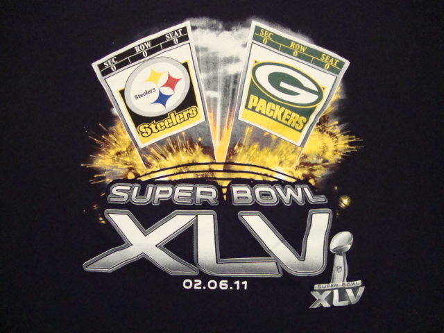 Primary image for NFL Super Bowl XLV 45 Pittsburgh Steelers Green Bay Giants Football T Shirt XL