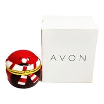 Vtg Avon Jewelry Ceramic Red Robin Christmas Trinket Box with CZ Stud Earrings  - $22.03