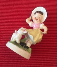  Vintage 50s ceramic figurine of Little Girl in a bonnet and her Sheep image 2