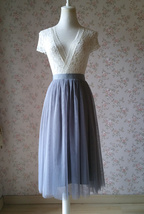 GRAY Tulle Midi Skirt High Waisted Bridesmaid Tulle Skirt Plus Size Gray Wedding image 4