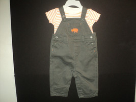 Carter's Overalls Boy's Size 6 Mos Olive Green Orange Rhino on Pocket w/ Shirt - $13.51