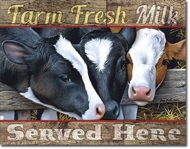 Farm Fresh Milk Ad Cow Country Kitchen Home Wall Decor Picture Metal Tin... - $21.77