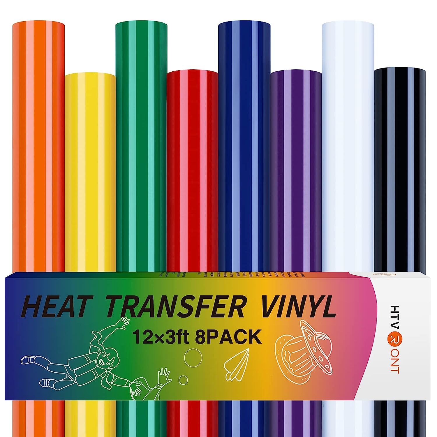 HTVRONT HTV Heat Transfer Vinyl Rolls 12'' x 8FT/ 20FT Iron on  Vinyl for T-shirt