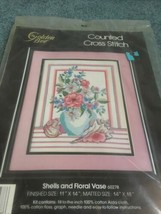 GOLDEN BEE Counted Cross Stitch Shells and Floral Vase 11 x 14 NEW Sealed - $17.75