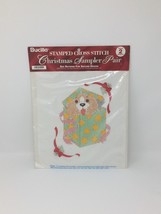 Vtg 1995 Bucilla Christmas Sampler Pair Of Stamped Cross Stitch Cat Dog - $12.95