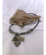 Carved Iridescent Black Lip Shell On Leather Cord With Volcanic/Wood Acc... - $25.00