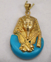 Egyptian Turquoise Pharaoh king Tut Hallmark 18K Yellow Gold Pendant 8.4 Gr - $943.09