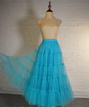 Blue Glitter Maxi Tulle Skirt Outfit Tiered Sparkle Tulle Skirt A-line Plus Size