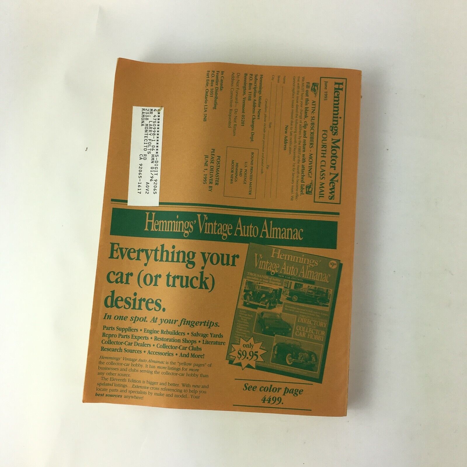 June 1995 Hemmings Motor News Magazine New Hemmings' Vintage Auto