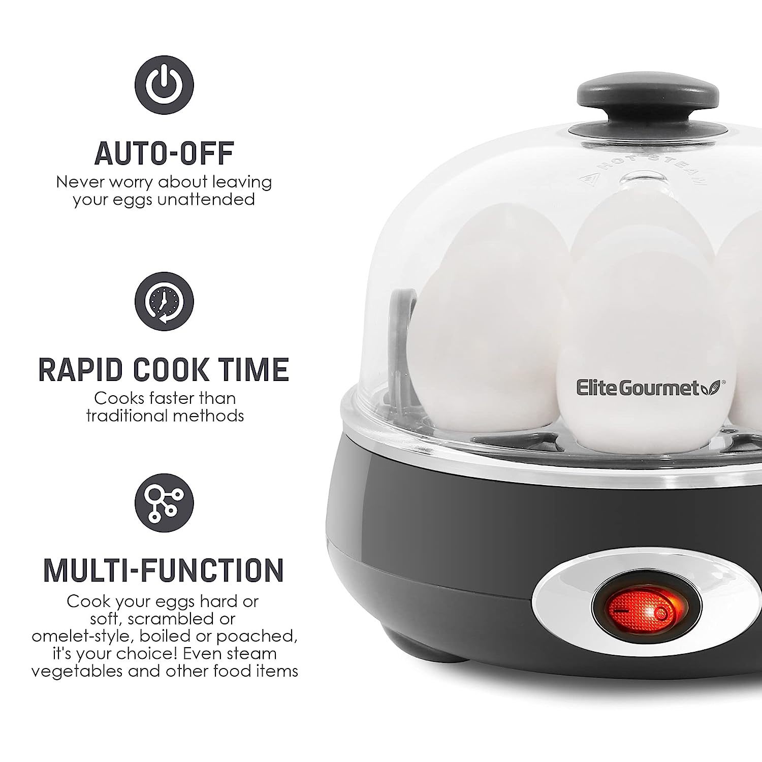 BELLA Rapid Electric Egg Cooker and Omelet Maker with Auto Shut Off, for  Easy to Peel, Poached Eggs, Scrambled Eggs, Soft, Medium and Hard-Boiled