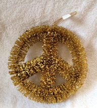 Pottery Barn PEACE SIGN Ornament Gold Glitter Christmas 7.5" NEW - $14.95