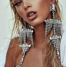 Silver Exaggerated Crystal Bohemian Statement Chandelier Indian Party Earrings - $45.52