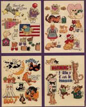 50 Cross Stitch Cats Kittens Christmas Halloween Patriotic Napping Patterns - $12.99