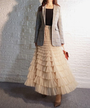 Women Tiered Tulle Maxi Skirt Outfit Brown Wedding Long Tulle Skirt Plus Size   image 9