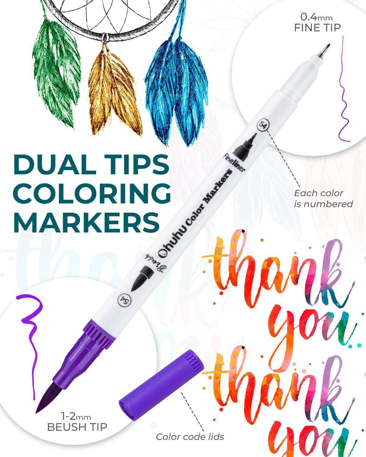 JFSJDF Dual Brush Marker Pens for Coloring, Artist Fine & Brush Tip Marker  Set, Colored Markers for Kids Adult Coloring Books, Bullet Journaling, Note