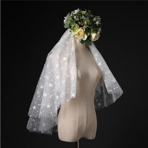 Ivory Shoulder Length Wedding Bridal Veils Layer Floral Lace Tulle Bridal Veils  image 6