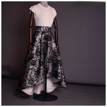 Silver Floral Maxi Party Skirt Outfit High-low Pleated Formal Skirts Custom Size