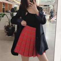 Women Short RED Plaid Skirt Outfit High Waisted Full Pleated Plaid Tennis Skirts