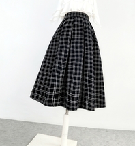 Winter Black Tweed Midi Skirt Black A-line Midi Pleated Skirt Holiday Outfit image 2