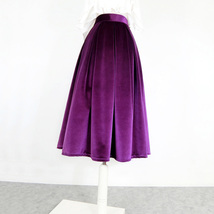 Women Emerald Green Midi Pleated Skirt Winter Warm Velvet Midi Pleated Skirt  image 11