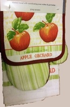 APPLE ORCHARD KITCHEN SET 3pc Towel Mitt Potholder Red Green Apples Linens - $12.99