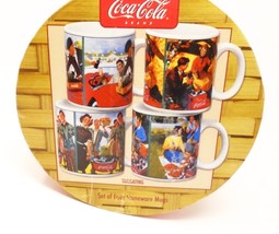 Nice Heavy Brand-New Coca-Cola Set of 4 Stoneware Mugs w/ container By Sakura - $18.69