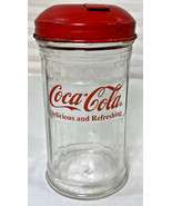 Vintage COCA-COLA Glass SUGAR SHAKER JAR Red METAL LID Restaurant Style - $24.63