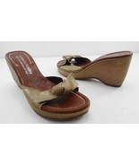 Donald J Pliner 8 M Gold Leather 3&quot; Wedge Slide Sandals Made in Italy - $35.77