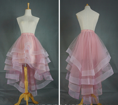 White High Low Layered Tulle Skirt High Waist Long Tiered Tulle Skirt Outfit D87 image 8