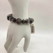 New Charter Club Beaded Stretch Bracelet Clear Rhinestones Faceted Textured - $9.89