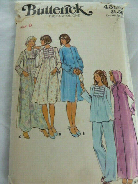 Primary image for Butterick 4559 Vintage Miss Robe Gown Pajamas Sewing Pattern Size 8 Uncut F Fold