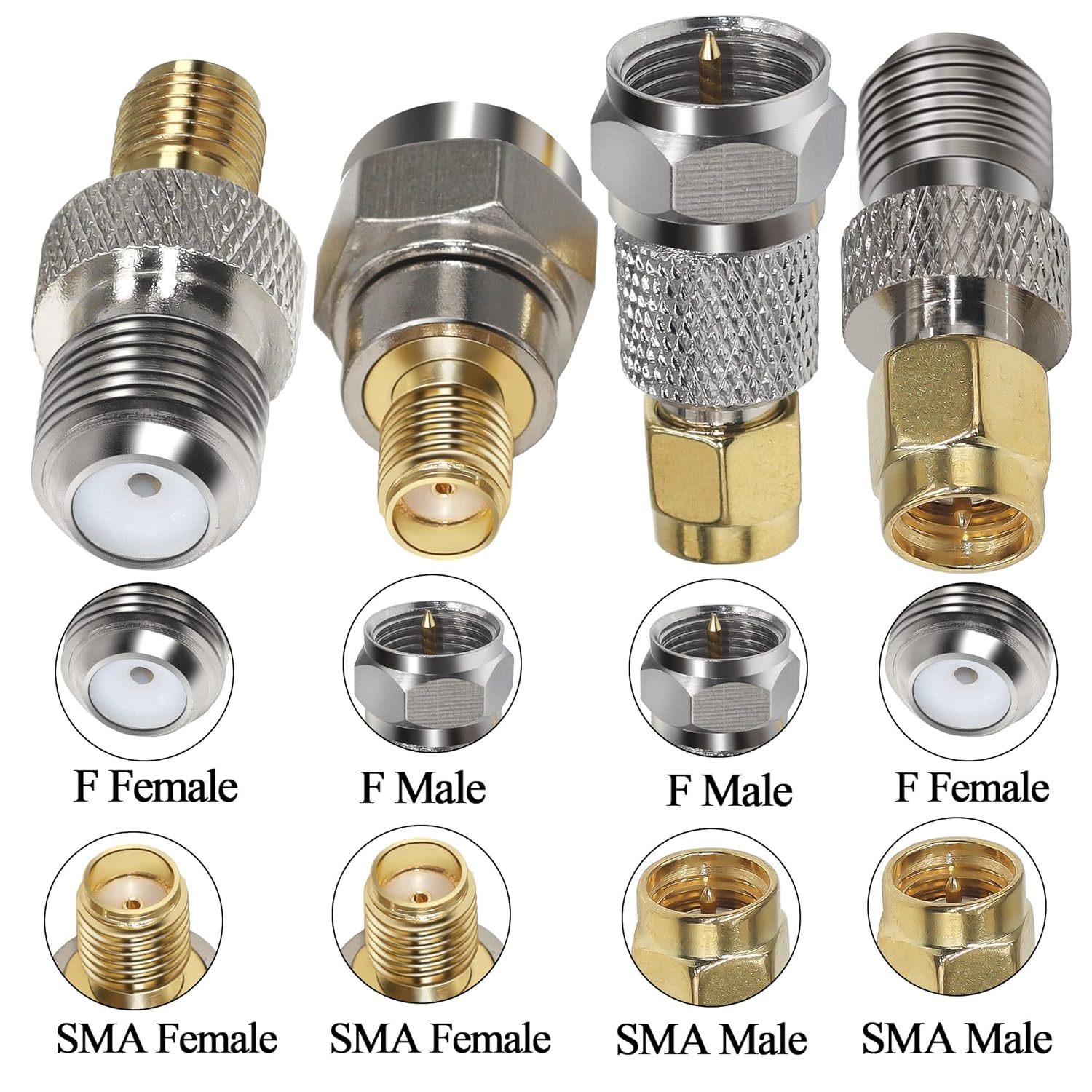 4Pcs Sma To F Type Coax Connector, F To Sma Cable Gender Changers Male
