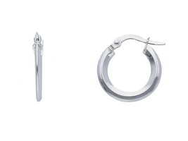 18K WHITE GOLD CIRCLE EARRINGS DIAMETER 10 MM WITH RHOMBUS TUBE, MADE IN... - $173.00