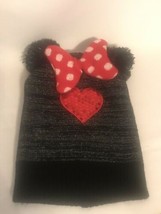 Disney Minnie Mouse Girls Pom Pom Bow Graphic black/red Beanie Winter Hat_Used - $5.00