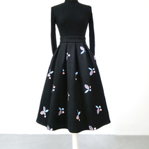 Women Black Winter Wool Pleated Skirt High Waisted Midi Pleated Skirt Plus Size image 1