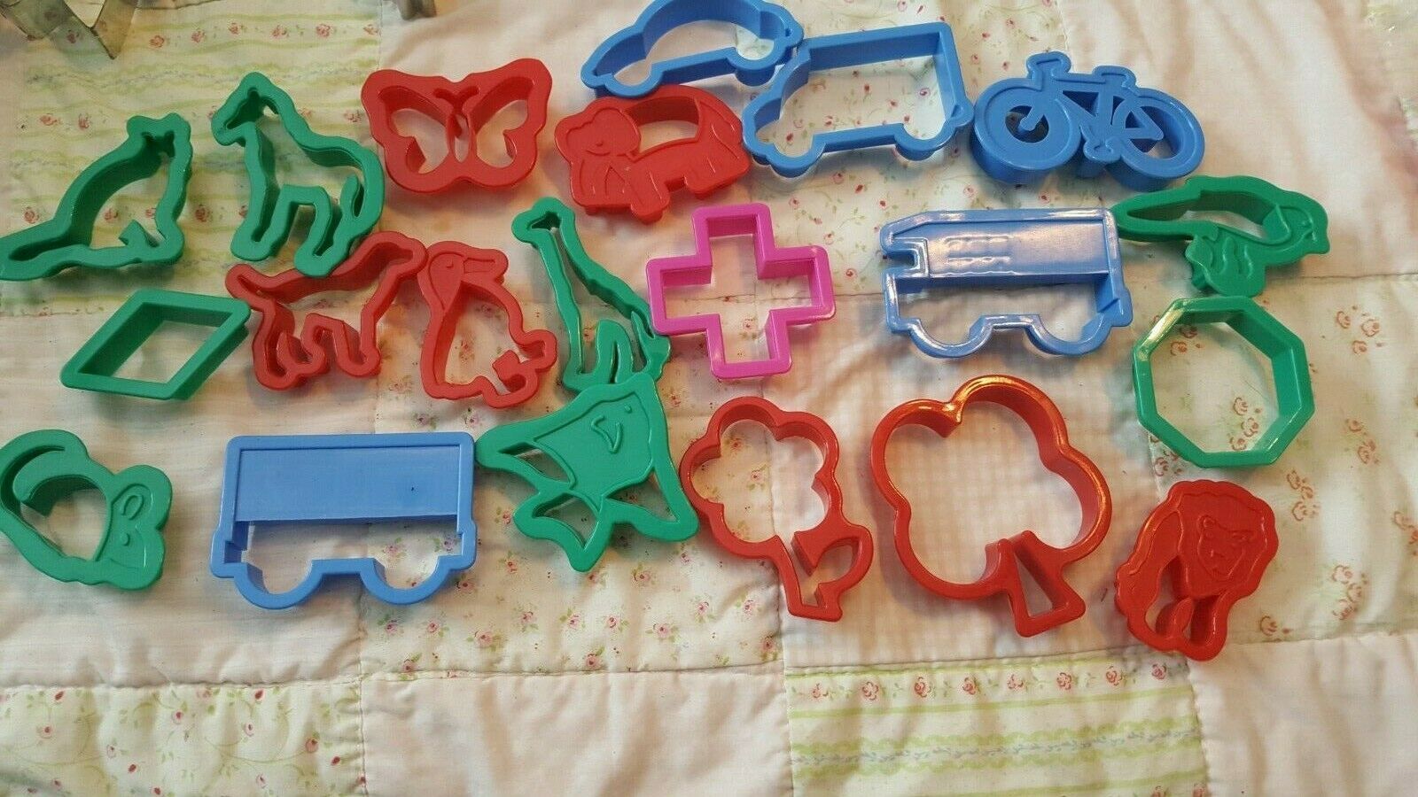 Primary image for Plastic Cookie Cutters. Lot of 21. Bike, Butterfly, Car, Elephant, Shapes & More