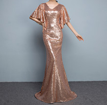 Rose Gold Sleeves Sequin Dress Gold Maxi Long Plus Size Mermaid Sequin Dress NWT