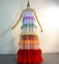 Women Rainbow Maxi Party Dress Gown Rainbow Color Loose Holiday Dress Plus Size