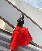 Red Full Long Chiffon Skirt Summer Beach Bridesmaid Chiffon Skirt Plus Size image 6