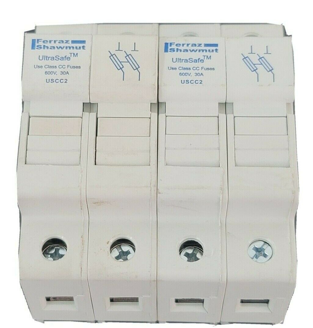 LOT OF 2 FERRAZ SHAWMUT USCC2 ULTRASAFE FUSE HOLDERS 600V, 30A Fuse