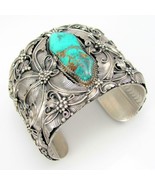Tibetan Silver with Turquoise Cuff Wide Bracelet for men and women - $21.95