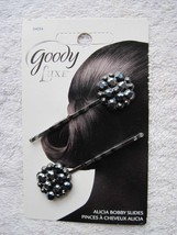 2 Goody Shiny Black Jewel Gem Round Design Metal Alicia Bobby Slide Hair Pins - $10.00
