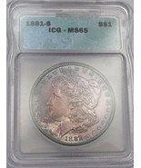 1881-S Silver Morgan Dollar Nice Toning Certified MS65 Coin SAM73 - £190.26 GBP