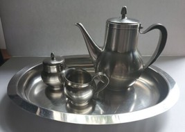 Oneida Tea Pot Set 18/8 Stainless Steel Teapot Creamer Sugar Bowl Serving Tray - $76.79
