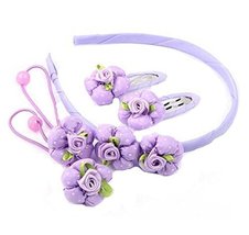 Set of 5 Children Hair Bands Beautiful Hairpins and Hair Circle, Purple
