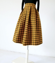 Winter Green Houndstooth Skirt Pleated Midi Party Outfit Women Woolen Skirt Plus image 6